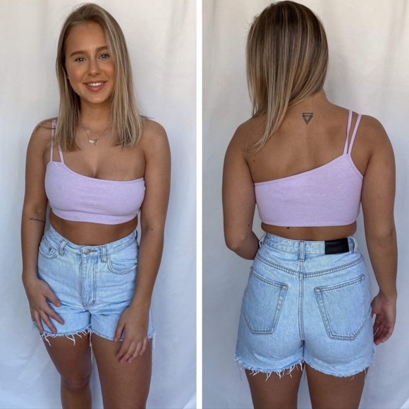Princess Polly Tops - Princess Polly One Shoulder Ribbed Crop Top Shirt Lilac Purple 4